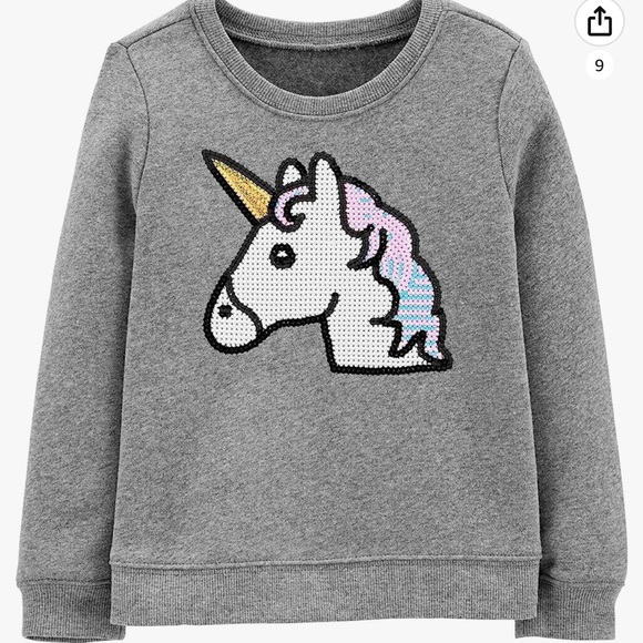 ESSENTIALS NEW Sweater OshKosh B'Gosh Girls' Kids Flip Sequin Unicorn FLIP - Picture 2 of 5
